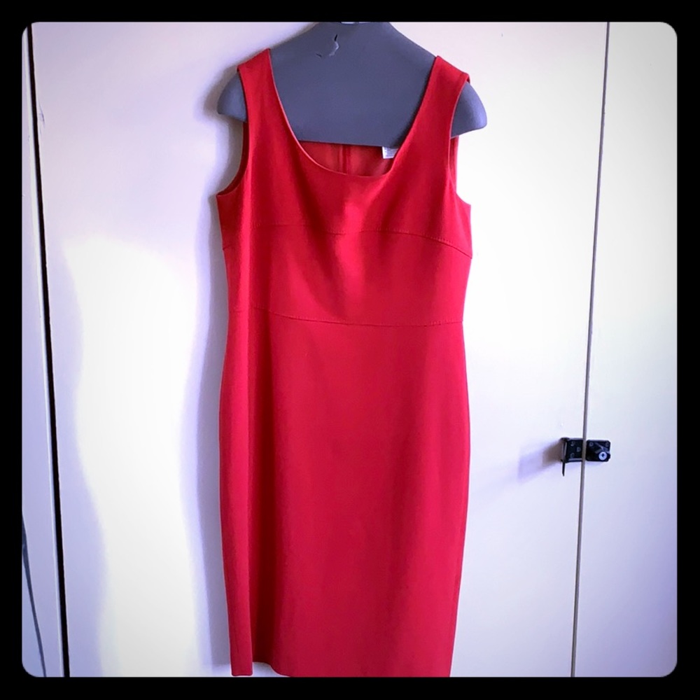 Authentic MaxMara red sleeveless stretch Italian wool dress